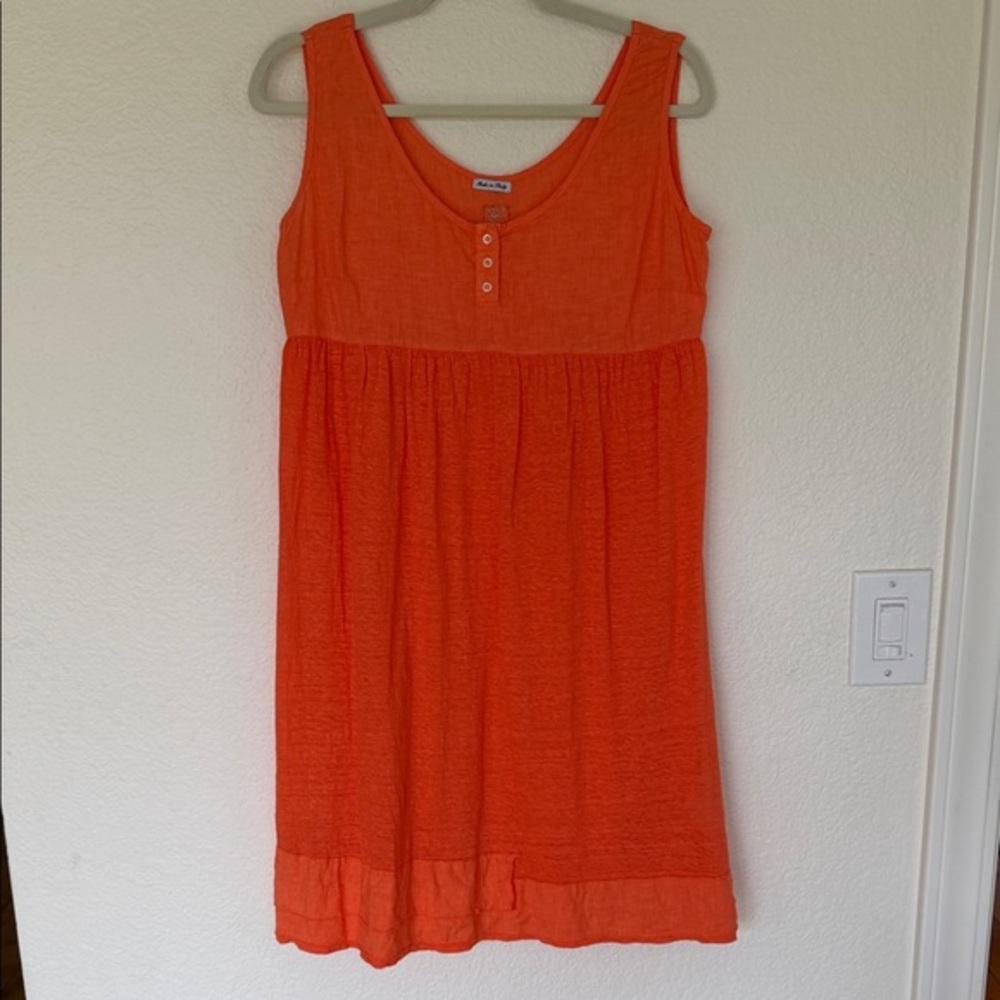 120% Lino made in Italy linen Orange Sleeveless Dress